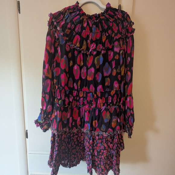 Farm Rio Black Iridescent Leopards Ruffle Mini Dress - Picture 3 of 4